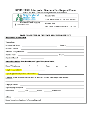 RITE CARE Interpreter Services Fax Request Form