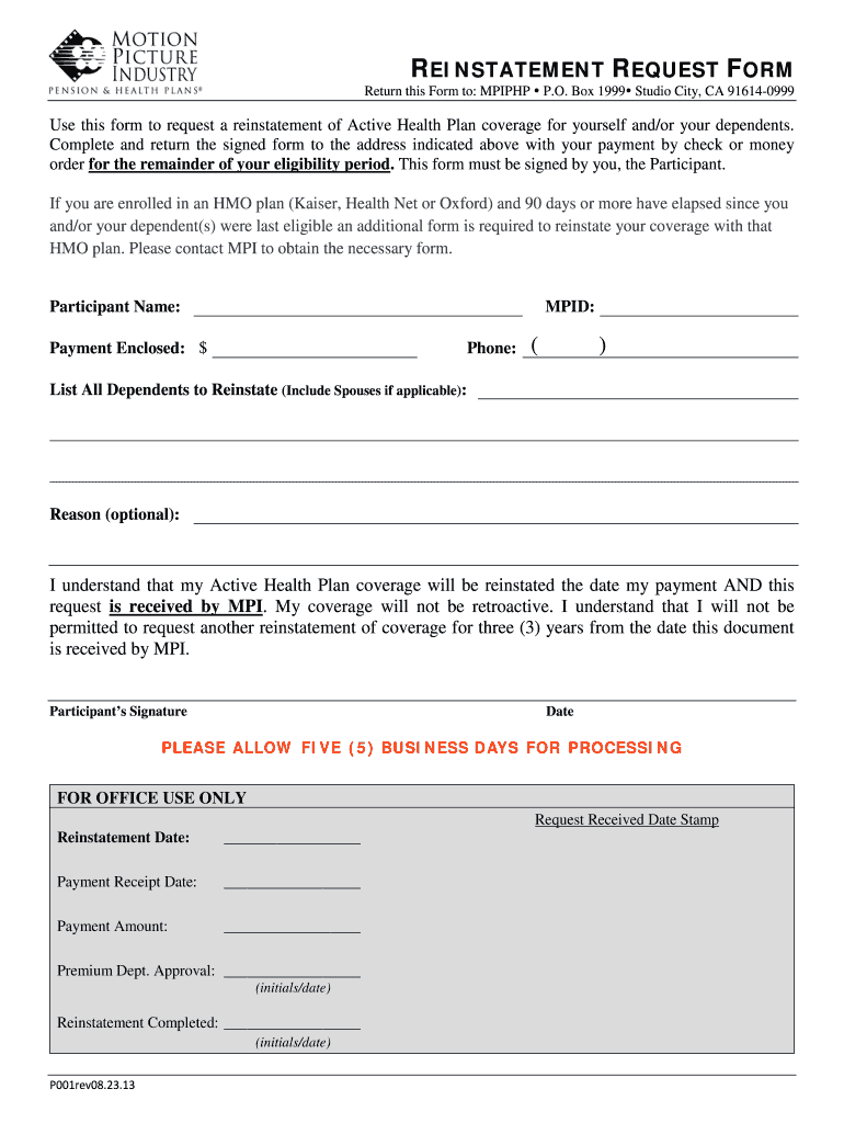  Reinstatement Request Form 2013-2024