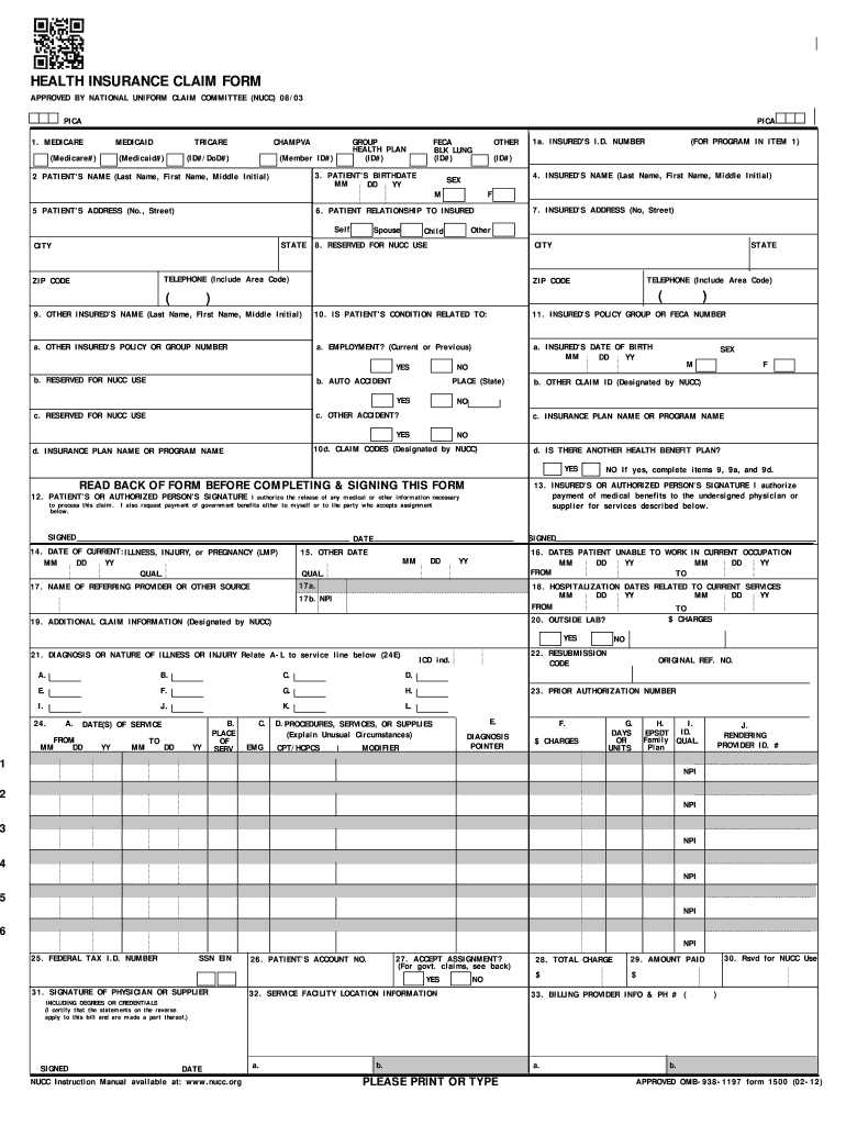 Health Claim Form 1500