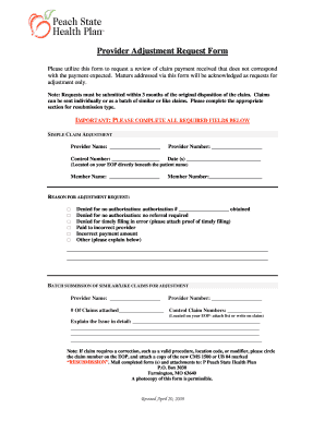 Provider Adjustment Request Form Peach State Health Plan