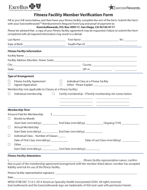 Fitness Facility Member Verification Form