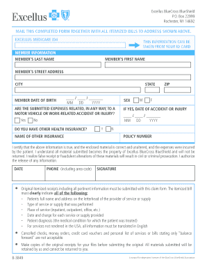 Medical Claim Form Excellus BlueCross BlueShield