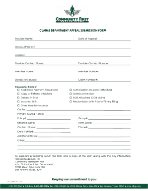 Community First Appeal Form 2011-2024