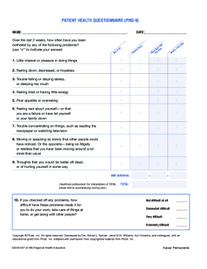 Phq 2 Printable  Form