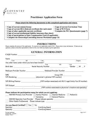 Practitioner Application Form First Health Coventry Health Care