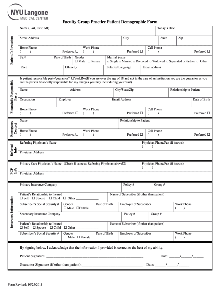 Patient Demographic Sheet  Form