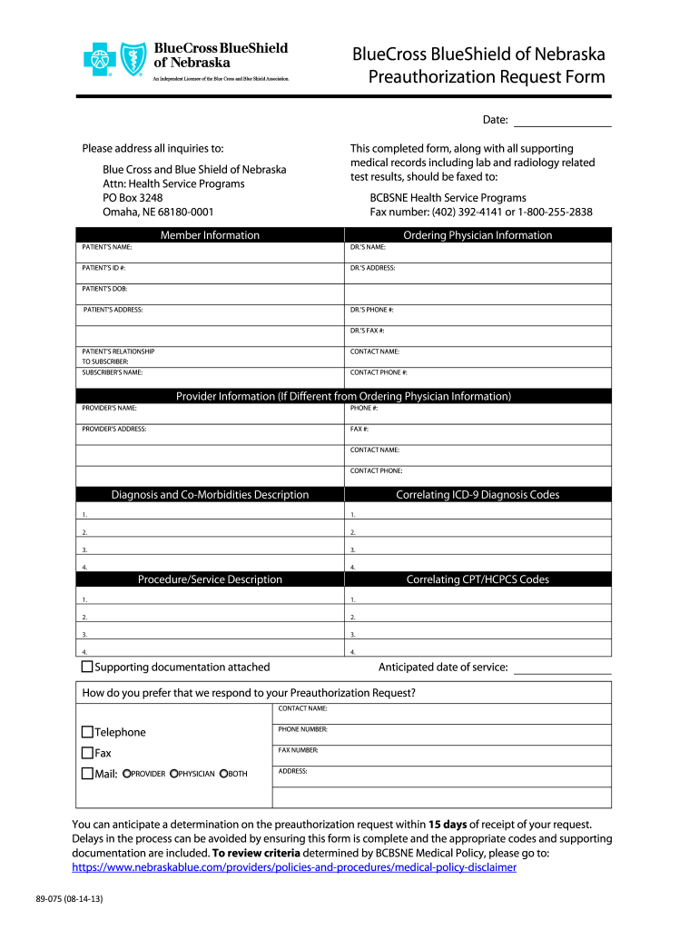  HSP Preauthorization Form  Nebraskablue Com  Blue Cross Blue 2013