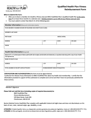 Bmc Healthnet Gym Reimbursement  Form