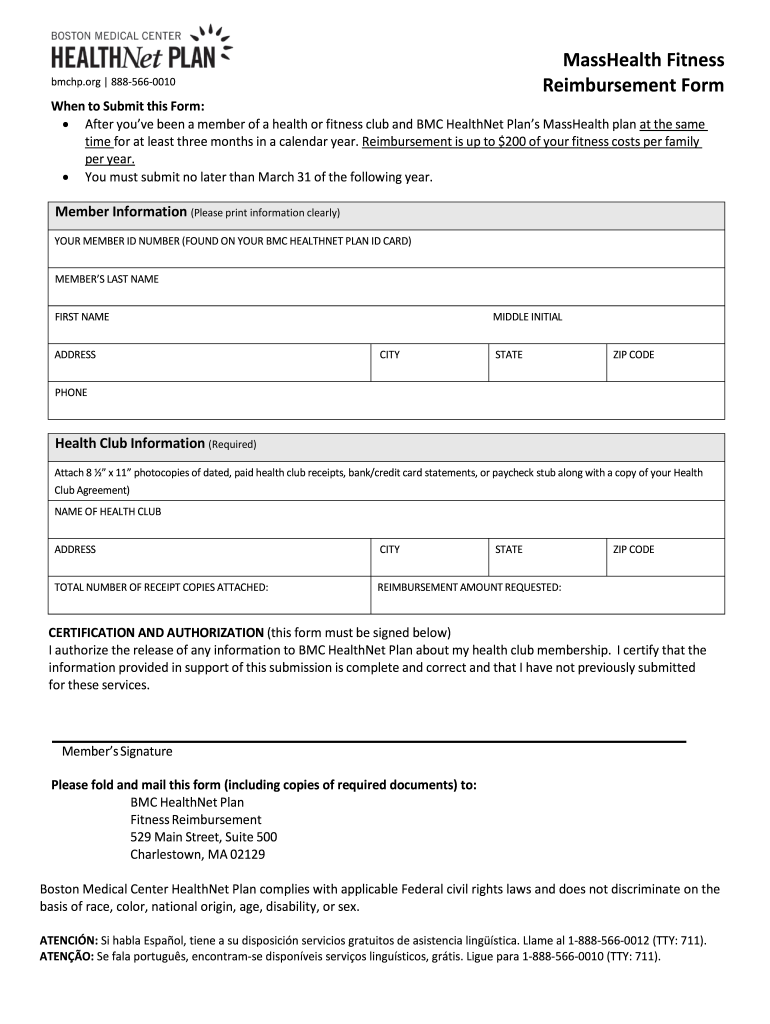 Bmc Healthnet Gym Reimbursement  Form