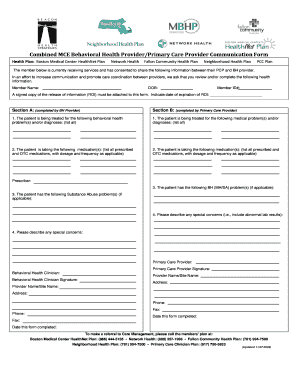 Combined MCE BH Provider PCC Form BMC HealthNet Plan Bmchp