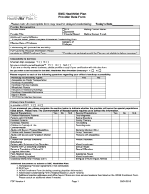 BMC HealthNet Plan Provider Data Form Bmchp