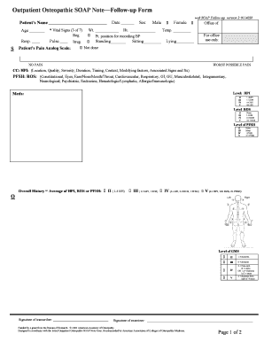 Follow Up SOAP Note Form American Academy of Osteopathy