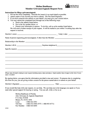 Molina Healthcare Grievance Form