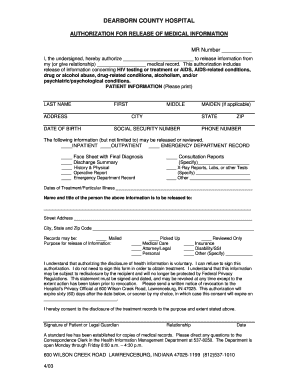 Dearborn County Hospital Medical Records  Form