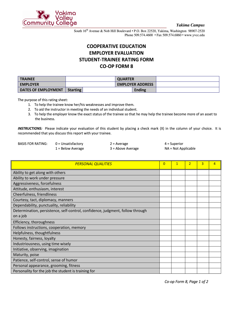 Form 8  Yakima Valley Community College  Yvcc