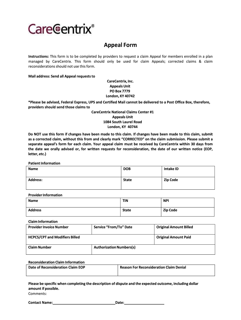 Carecentrix Appeal Form