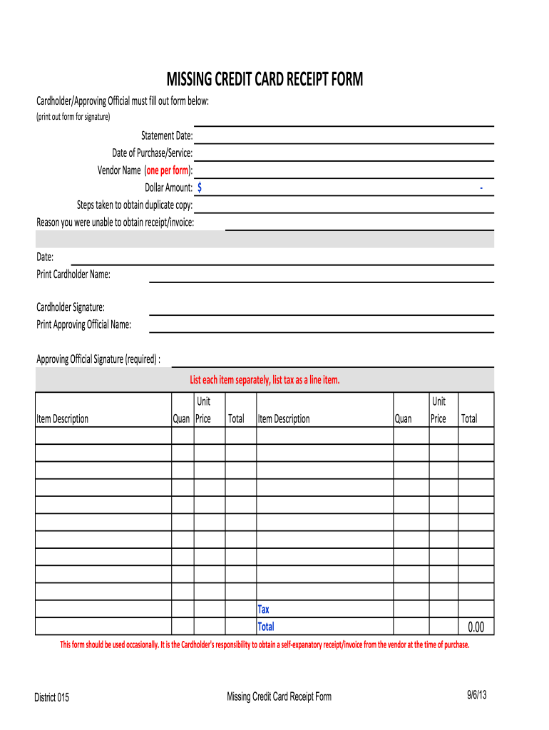  Credit Card Receipt Form 2013-2024