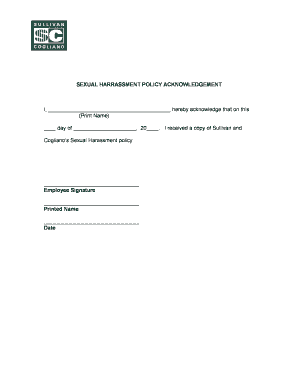 Sexual Harassment Policy Acknowledgement Form