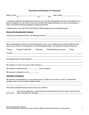 Refusal of Dental Treatment Form PDF