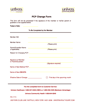 PCP Change Form Univera Healthcare