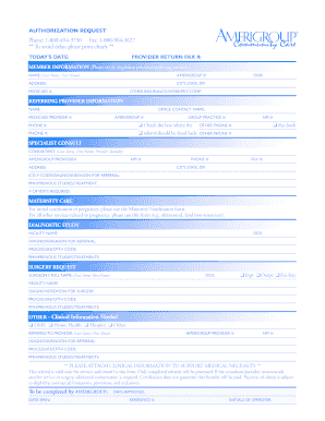 Amerigroup Provider Sheet  Form