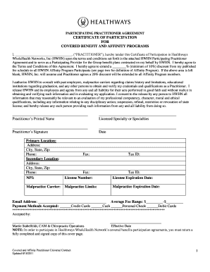 PARTICIPATING PRACTITIONER AGREEMENT WebCVO  Form