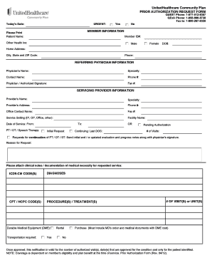 Prior Authorization Request UHCCommunityPlan Com  Form
