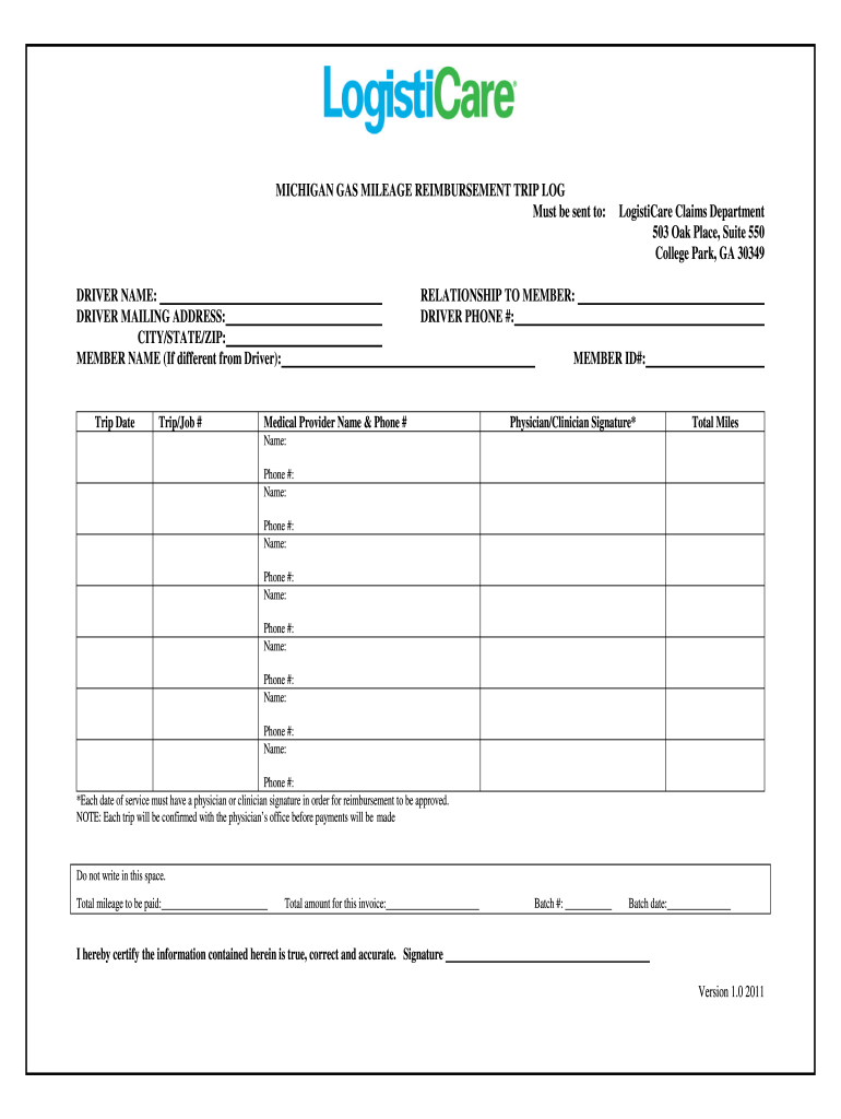  Logisticare Gas Reimbursement Schedule Michigan Form 2011