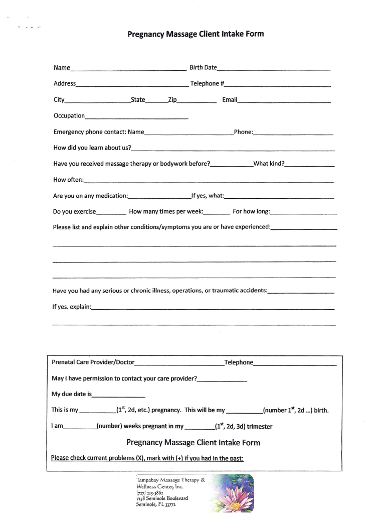 Pregnancy Massage Intake Form