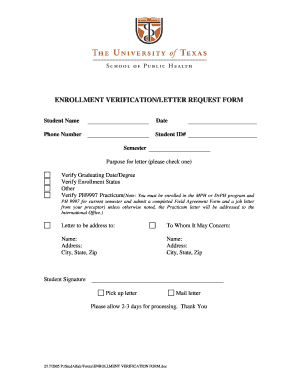 Verification of Enrollment Letter  Form