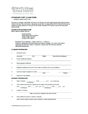 Standard Tort Form North Kitsap School District Nkschools