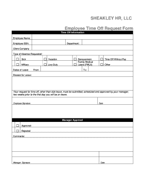 Employee Time off Request Form SHEAKLEY HR, LLC