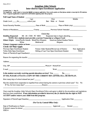 Open Enrollment Application Jonathan Alder Local School District  Form