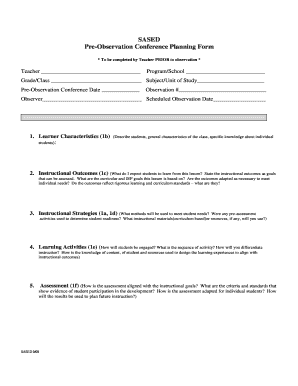 SASED Pre Observation Conference Planning Form