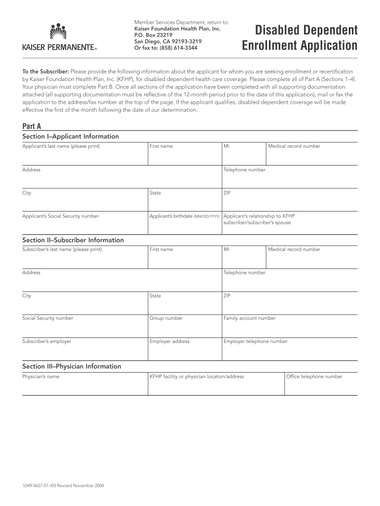  Kaiser Permanente Disabled Dependent Form 2004-2024