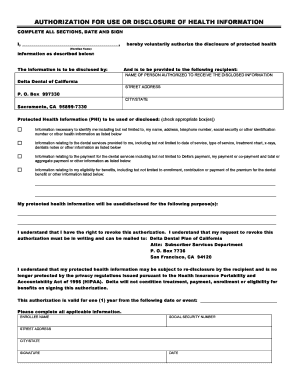 Delta Dental HIPAA Authorization Form