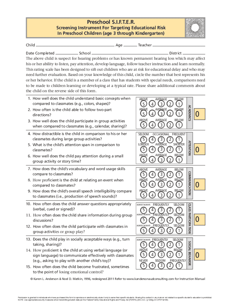 Preschool Sifter  Form