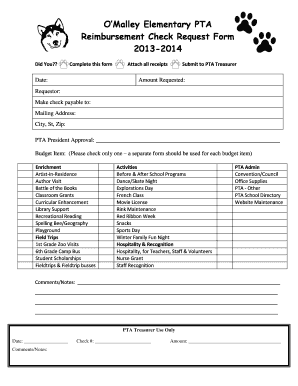 Pta Reimbursement Form