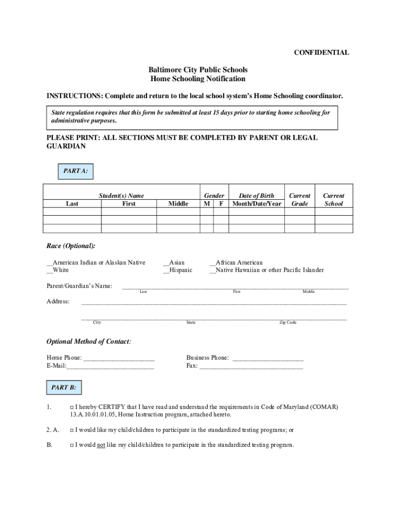 Baltimore City Homeschool  Form