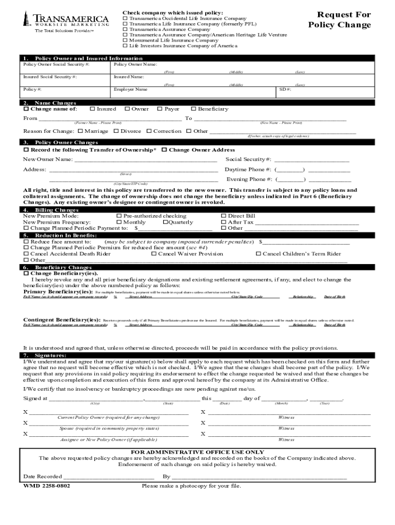 Transamerica Forms Printable