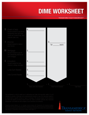 Transamerica Dime Worksheet  Form