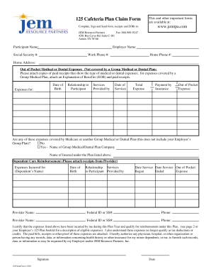 Jem 125 Cafeteria Plan - Fill Out and Sign Printable PDF Template | signNow