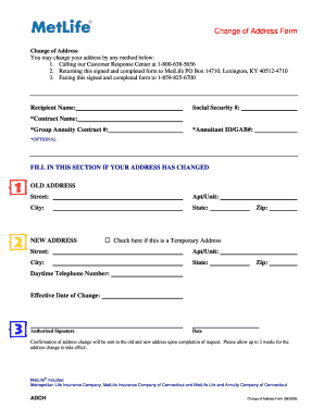 Metlife Change of Address  Form