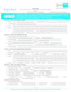 Max Bupa Reimbursement Claim Form