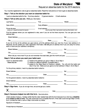 Absentee Ballot Application Maryland State Board of Elections Elections State Md  Form
