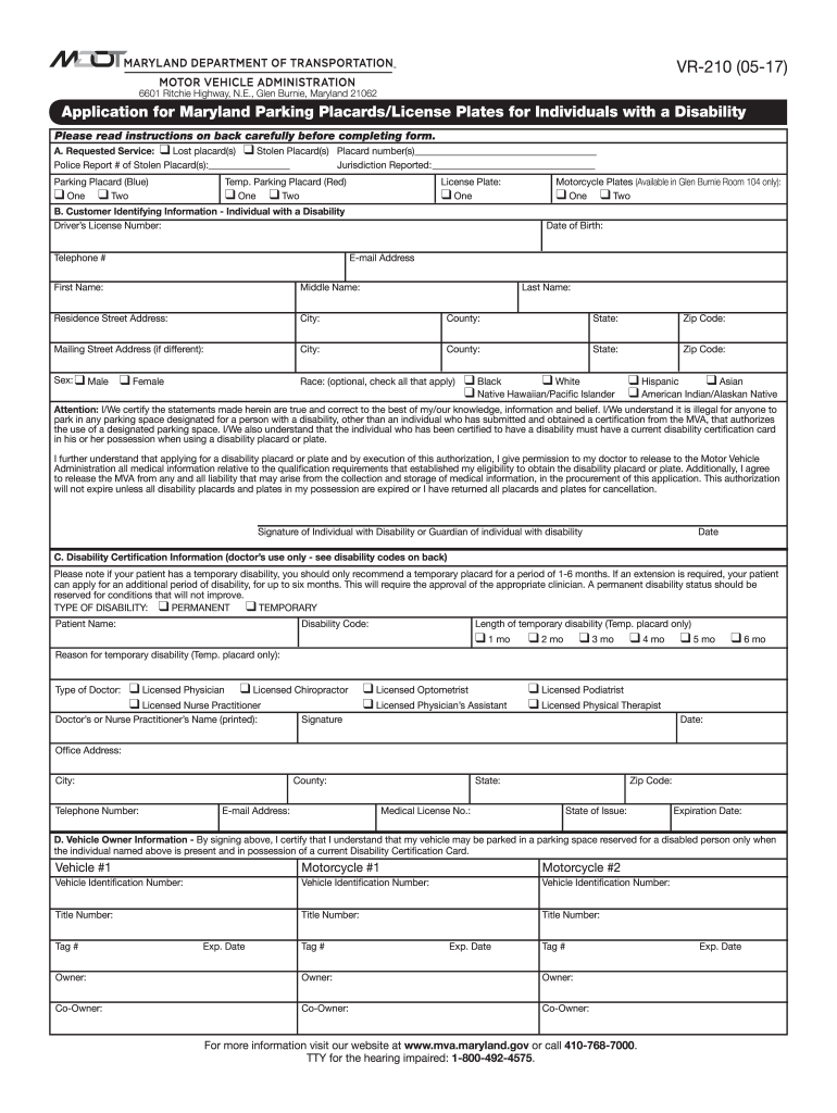  Maryland Placards  Form 2013