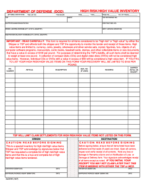 Military High Value Inventory Form