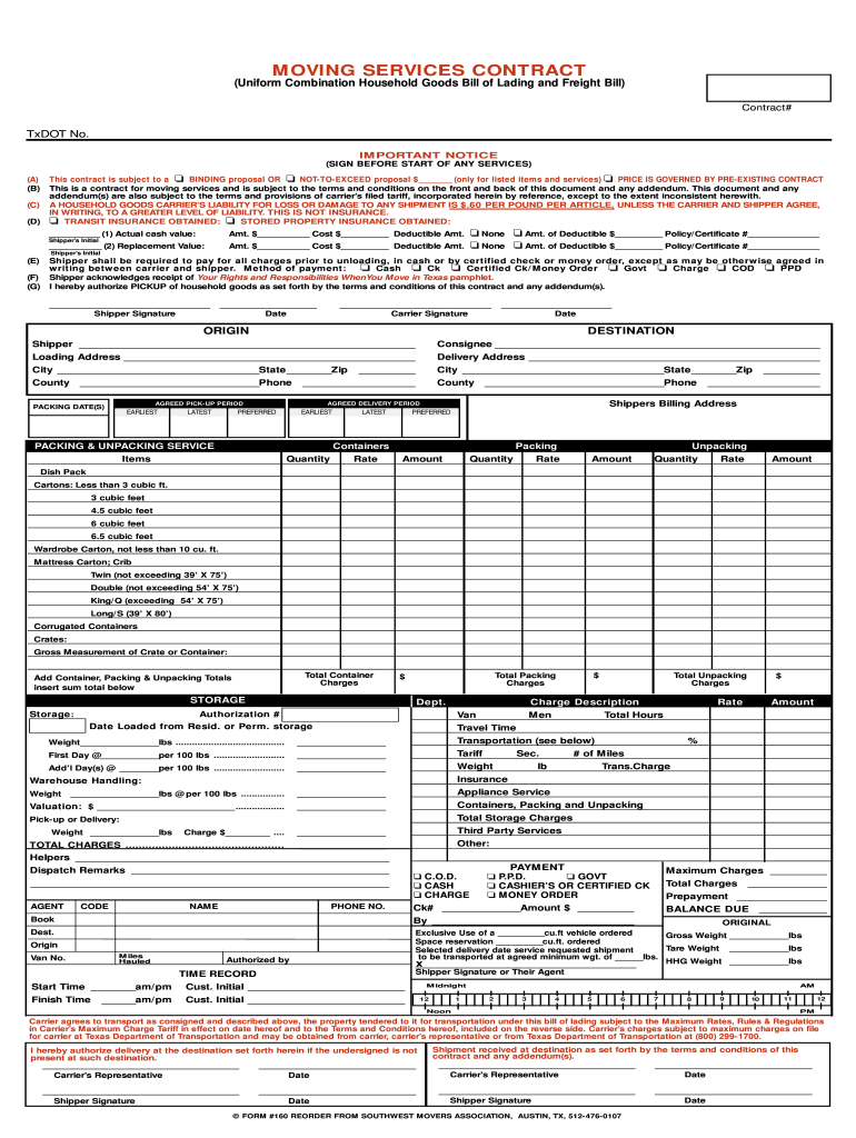 MOVING SERVICES CONTRACT  Milburn Printing  Form