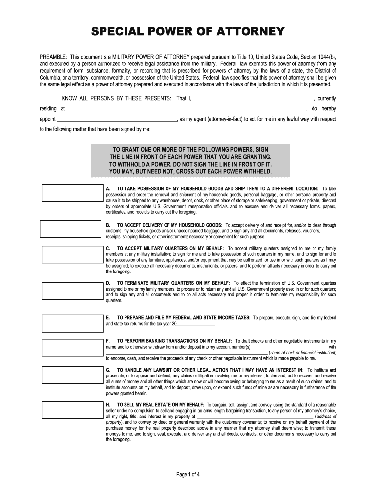 Special Power of Attorney Form - Fill Out and Sign Printable PDF