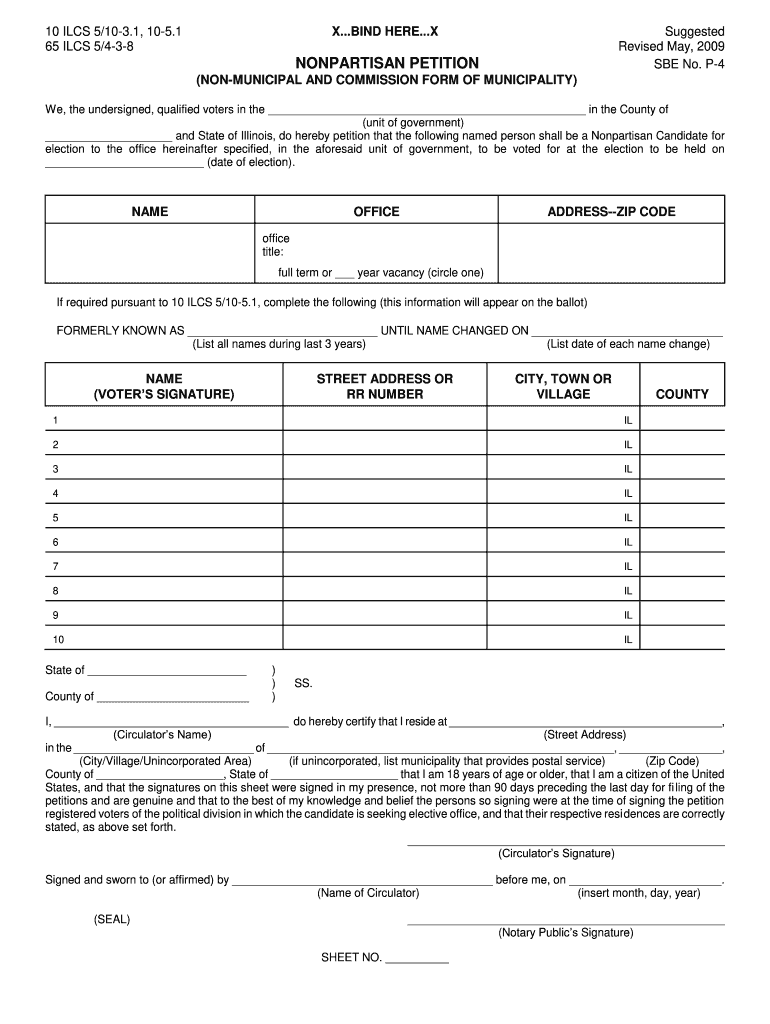  State of Illinois Petition for Nomination Fillable Form No P 7 2009